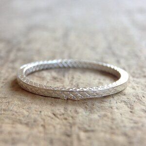 925 Sterling Silver Cross Hatch Ring Handmade - Size 8